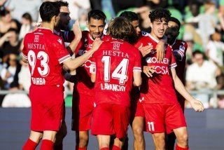 Joie des joueurs valaisans après le but du 1:1 marque par Théo Bouchlarhem